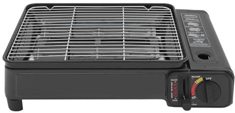 Gaskocher Campingkocher, Tragbare Gasgrillplatte, Campinggrill mit Grillplatte und Tragekoffer 2.2KW mit Überdruckschutz für Camping, Picknick(ohne Gaskartuschen)