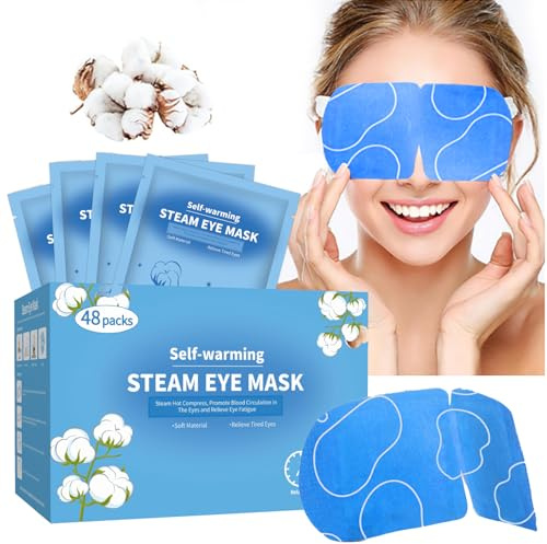 48 Packs Steam Eye Mask for Dry Eyes, Warm Compress Eye Mask, Self Heating Eye Masks Help for Dark Circles, Puffy Eyes, Disposable Heated Eyes Mask for Sleeping Relief Stress Eye Fatigue(Unscented)
