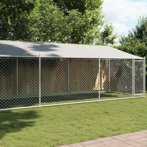 Hundezwinger mit Dach und Tür für Hunde, 8x2x2 m, Verzinkter Stahl, Grau, robuster Outdoor-Laufstall für Haustiere