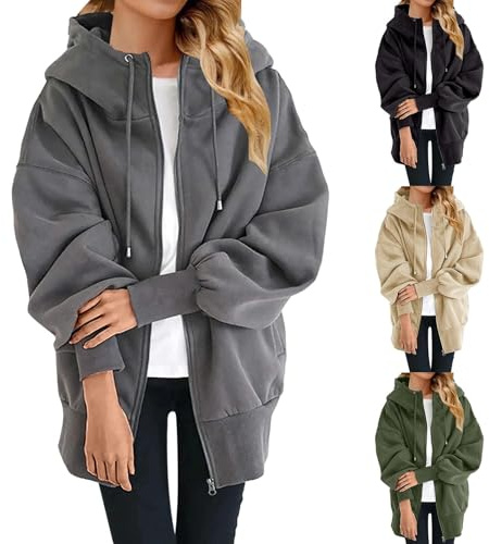 Damen-Sweatshirt, Kapuze, Oversize, Sportjacke für Damen, mit Tasche, Sweatshirt, Herbst und Winter, lässig, Mantel, Reißverschluss, Mäntel, Kordelzug, Jacke, mit Tasche, Kleidung, große Größe