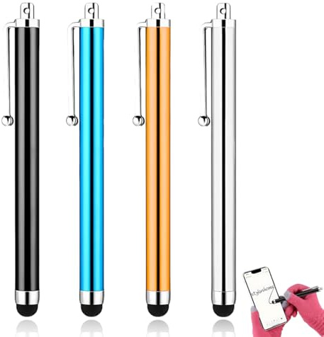 LACHT 4 Pièces Stylet Universel pour écrans tactiles, Stylet Tactile Capacitif 2 en 1 Compatible avec Tablettes, Smartphones, Mi, Samsung Galaxy (Nero/Argento/Arancione/Azzurro)