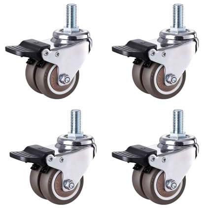 2-tums breda hjul med dubbla hjul for möbler, tyst transport, hög lastkapacitet, med bromsar, 4-pack(M12*25,Universal wheel with brake)