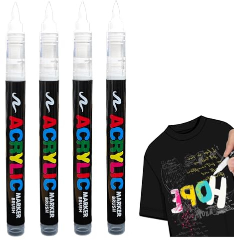 Nurila 4 Stück Weiß Textilstifte Waschmaschinenfest 1-5mm,Acryl Stoffmalfarben Ideal Zum Bemalen Von Kleidung,Stoffbeutel Basteln T-Shirts, Jeans, Textil Schuhe, Textilzubehör,Taschen, Schuhe, Glas
