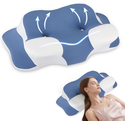 Nastopee Oreiller Orthopédique,Memoire De Forme,Oreiller Anti Ronflement Et Apnée Positionnelle,Oreiller Apnée du Sommeil pour Les Dormeurs sur Le Côté,Le Dos Et Le Ventre(Bleu)