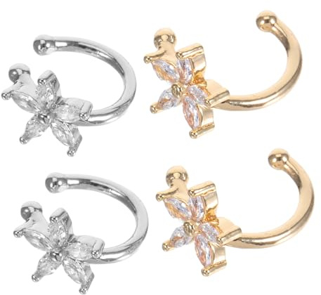 POPETPOP 2 Par Blomma Öronklämma med Zirkon Icke Genomträngande Öroncuffar för Kvinnor och Tonåringar Elegant Koppardesign i Silver och Guld Bekväma och Trendiga Smycken för Fester och
