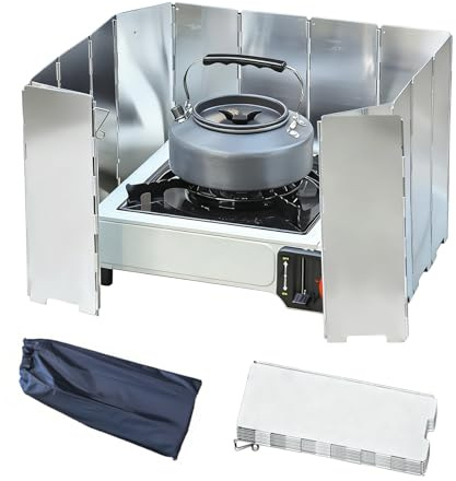 Gotetiso Campingkocher Windschutz 16 Lamellen Klappbare Gaskocher Windschutz Leichter 1.3 m Langer Metall Windschutz mit Tragetasche Outdoor Campingzubehör Kochgeschirr Ausrüstung