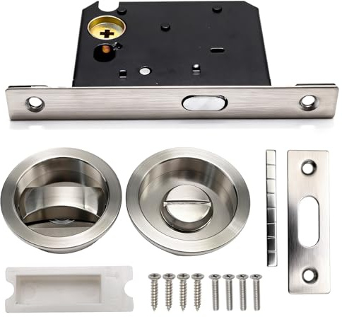 Hoypeyfiy 3 Lever Sliding Pocket Door Lock, Secure Privacy Latch, Bathroom Mortise Lock Privacy Set, Ideal for Internal and External Doors