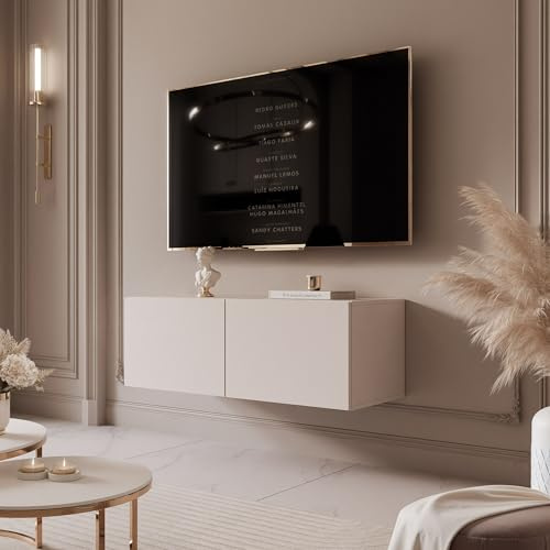 IDOHOME TV Lowboard hängend mit LED und 2 Fächern 100 cm Kaschmir | 100 x 40 x 36 cm, Laminierte Platte, Mehr Stauraum, Push to Open, TV Zubehör, LED Beleuchtung