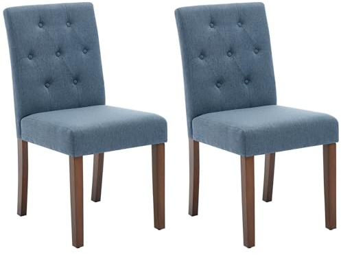 Aptliton Dining Chairs Set of 2,High Back Upholstered Chairs with Soft Padded Seats and Wooden Legs,Comfortable Fabric Dining Room for Kitchen,Living Room & Café,Blue
