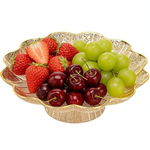 Zimoer 26x8CM Frutero de Plástico,Multifuncional Frutero Decorado Cuenco de Frutas Decorativo para Frutas, Verduras, Bocadillos Fruteros Moderno para Cocina, Comedor, Sala de Estar (Dorado)