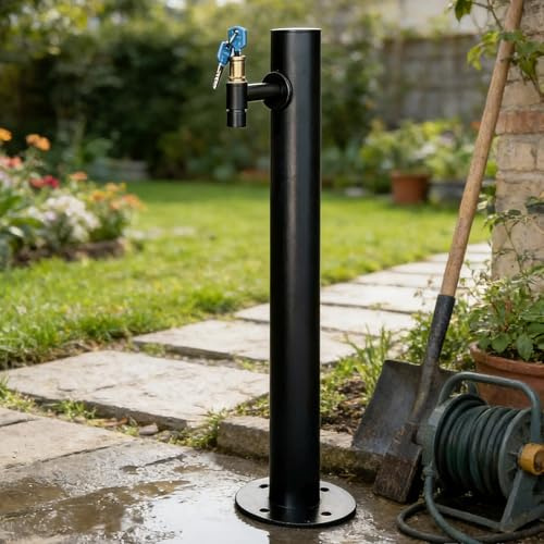Grifo de jardín independiente negro resistente, grifo de pedestal exteriores manguera espiral soporte pedestal junto a la piscina, grifo de agua mantenimiento de piscinas(Style 5,Height: 80cm/31.5in)