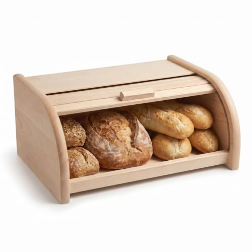 Ottido Brotkasten Holz XL mit großer Öffnung und Rolltop 39 x 29 x 17,5 cm