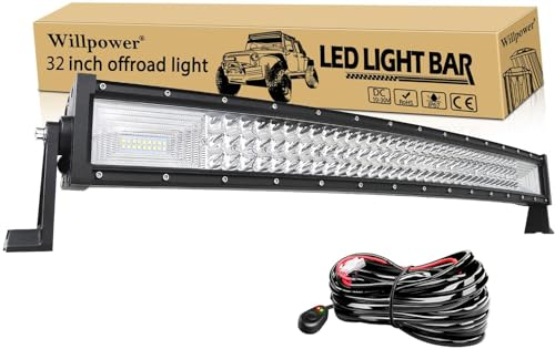 Willpower 32 Zoll 405W Gebogene LED-Lichtleiste Spot Flood Combo Dreireihige Led Offroad Fahren Nebelscheinwerfer Mit Halterung Und Kabelbaum Für 4WD 4X4 ATV Pickup Truck Traktor Boot