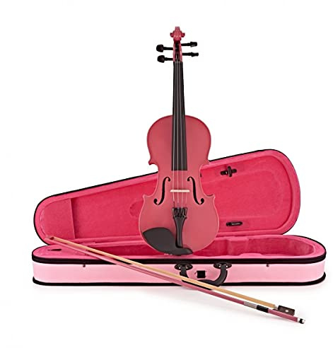 Violín de estudiante tamaño 3/4 de Gear4music con arco de resina y estuche rosa