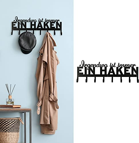 Garderobenleiste zum Aufhängen Irgendwo ist Immer EIN Haken | Spruch 8 Haken 70x25x5cm Eisen | Kleiderhaken Hakenleiste (1 x Garderobenleiste Haken)