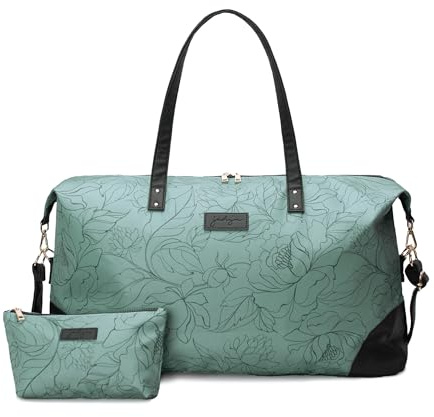 Jadyn B Luna Duffel - 54 cm - 37 L - Rese- eller sportväska inklusive toalettväska med dragkedja, Salvia Flora, Softside duffelväska med veganskt läder accenter