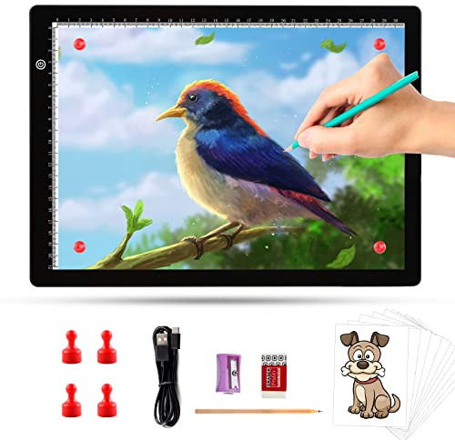 TOHETO A4 Leuchttisch, Ultra-dünne Magnetisch Leuchtplatte, Stufenlos Dimmbar Helligkeit Leuchtkasten, Tracking Leuchtplatte für Zeichnen, Diamantmalerei, Tätowierung, Röntgenbetrachtung