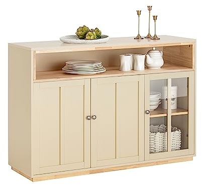 SoBuy FSB80-MI Buffet Sideboard mit 3 Türen Küchenschrank Kommode Schrank Flurschrank Aufbewahrungsschrank Beistellschrank Lowboard TV-Schrank Beige BHT ca.: 120x85x40cm