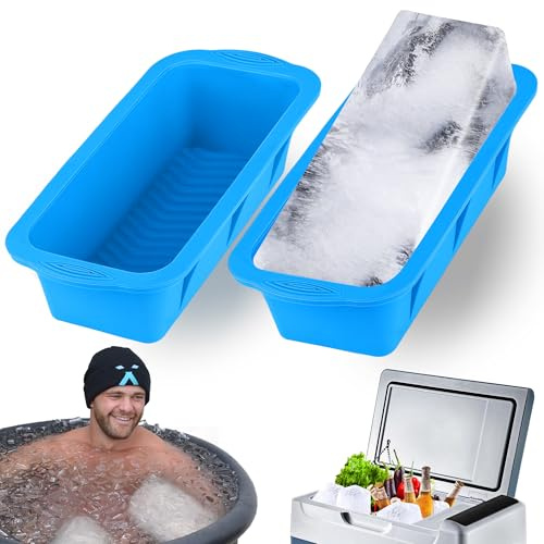 XANGNIER Extra Large Ice Block Mold,2 Pack 4.7lbs Ice Cubes for Cold Plunge or Coolers,Reusable Silicone Ice Molds for Ice Bath Chiller,Big Ice Tray,Nordic Blue