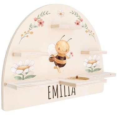 Bärenfreunde personalisiertes Tonie Regal für Kinderzimmer - Magnetisches Toniebox Regal für Toniebox1 & 2 Plus Figuren mit abgerundeten Ecken & Kanten (Biene Blumen)