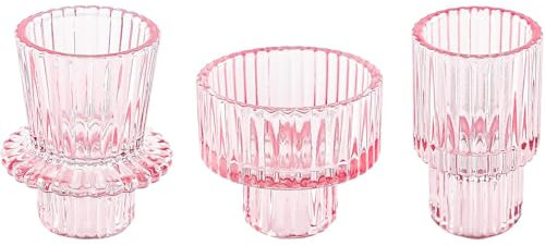 Doolitt Candle Holders Set of 3, Votive Glass Candle Stick Holders, Pillar Taper Decor Centerpiece for Table,Crystal Tea Light Candle Holders for Home Dinning Wedding Party Festival (3, Pink)