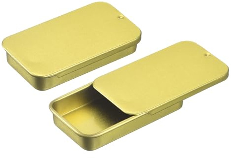 QUARKZMAN 4 Pz Scatola in Latta metallo 2.4x1.3x0.4 Pollici Mini Oro Chiaro | Scatole in Latta con Coperchio Scorrevole, Rettangolare Portatile, Vuote