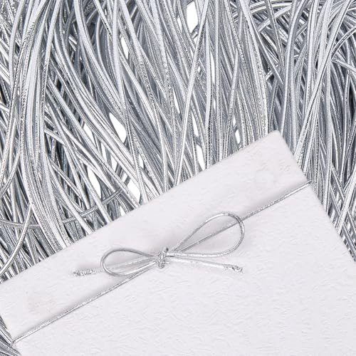 GORGECRAFT 100 Ficelle Élastique Prédécoupée en Argent Métallisé de 23(1) cm Ruban Extensible pour Guirlandes Boîtes Nœuds Boucles Ornements Bijoux Cordon Tressé pour Étiquettes Suspendues Noël