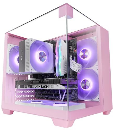 Mars Gaming MC-VISIONM, Boîtier Gaming Compact MicroATX, Triple Verre Trempé, Structure Double Chambre, Support Refroidissement Liquide Jusqu’à 240mm, Mini-Tour PC avec Grande Capacité Interne, Rose