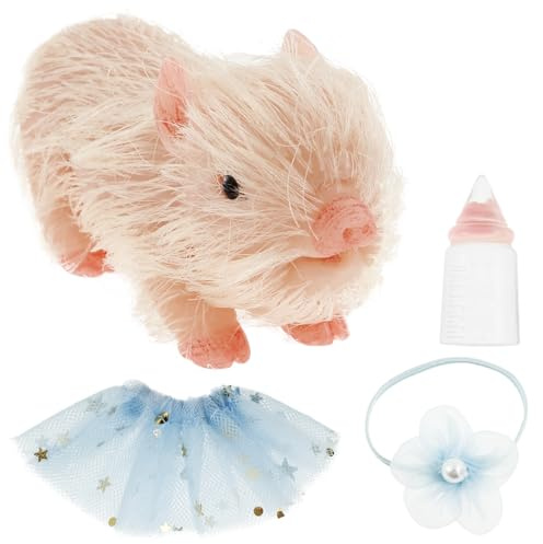 VAVPUP Lifelike Mini Silicone Pig Doll Toy 7.5cm Cute Reborn Animal with Clothes & Accessories,Eco-Friendly Non-Toxic Soft Silicone,Portable Collectible Gift for Kids Boys Girls & Adults (White)