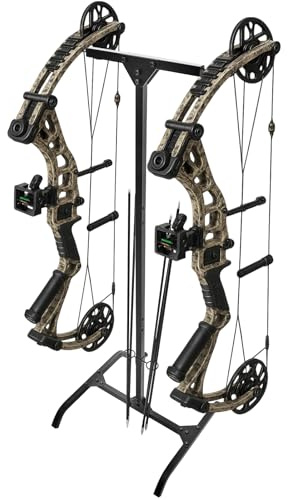 Duraaamo Archery Stand Crossbow and Compound Bow Stand Reliable Stable Lightweight Durable Portable Dual-Sided Versatile Archery Hard Surface Practice Hanger with Archer's Arrow Caddies Included