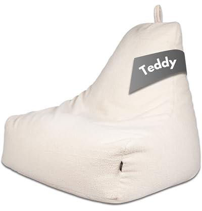 PatchHome Comfortline teddy sittsäck lounge fåtölj – gaming saccosäck för vuxna och barn – bekväm teddy fåtölj med fyllning – vardagsrum och sovrum möbler (grädde, XL)