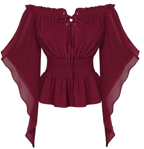 Scarlet darkness kvinnor renässans bonde blus vintage off-shoulder medium blus, vin, XL