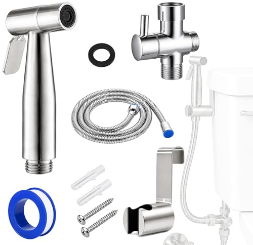 HSIULMY Handheld Bidet Sprayer for Toilet, Stainless Steel Muslim Shower Shattaf Kit with Adjustable Water Pressure, Toilet Bidet Sprayer Hose for Feminine Wash, Cloth Diaper Cleaning, Pet Bathing