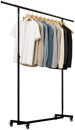 CLP Kleiderständer auf Rollen sehr stabil Soran, ausziehbare Kleiderstange höhenverstellbar klappbar, Garderobenständer Metall schwarz Größe 120x50x188 cm