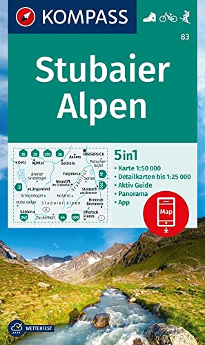 KOMPASS Wanderkarte 83 Stubaier Alpen 1:50.000: 5in1 Wanderkarte, mit Panorama, Aktiv Guide und 1:25000 Karten, inklusive Kartenbereich zur offline ... in der KOMPASS-App. Fahrradfahren. Skitouren.