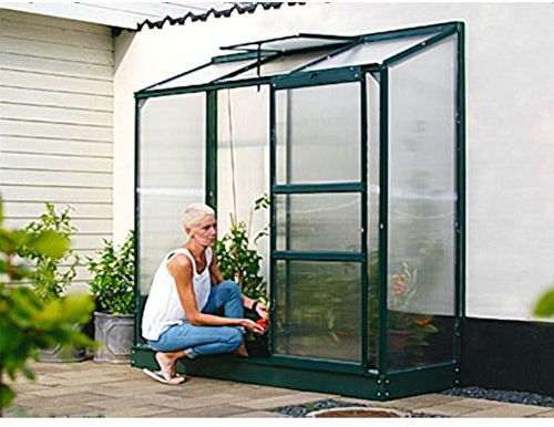 Ida 1300 Alu-Anlehngewächshaus grün HKP 4mm Balkon-Gewächshaus 1,3 m² inkl. Fundament mit 1 Dachfenster