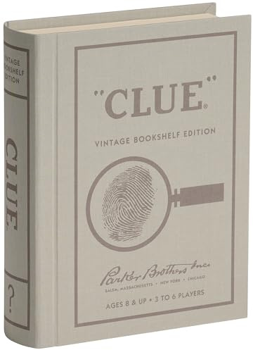 WS Game Company Clue Vintage Bookshelf Edition - Classic Murder Mystery Board Game in Linen-Wrapped Book Case with Retro 1949 Design, for Kids, Adults & Family, Ages 8+
