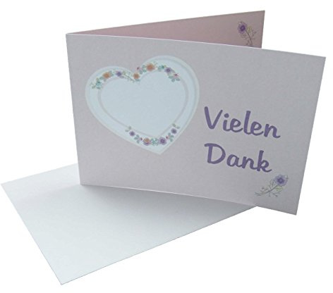 Dankeskarten neutral in rosa, violett, lila mit Motiv Rosen und Herz, dazu weiße Umschläge und Klebeecken im Set: 12 mal Danke sagen z.B. nach Geburtstag, Party, Feier, Hochzeit, Konfirmation, Kommunion, Taufe, Baby, Weihnachten, Valentinstag, Muttertag, Umzug, Jubiläum u.ä. Ein Dankeschön auf blanko Karten zum selbst gestalten (12er Set)