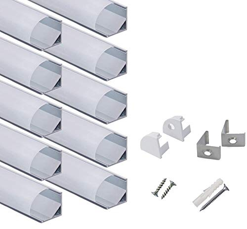 hunhun 10-Pack 3.3ft/1Meter V Shape LED Aluminum Channel System with milky Cover, End Caps and Mounting Clips, Aluminum Profile for LED Strip Light Installations, Very Easy Installation