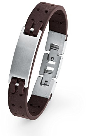 S.Oliver Kinder-Identarmband Jungen gravierbares Edelstahl mattiert Leder 16,5+1,5 cm