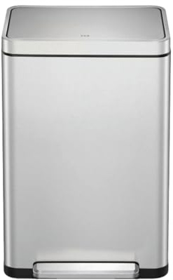 EKO X Cube Kitchen Bin 45L - Fingerprint-resistant Pedal Bin, Soft Close Waste Disposal Dustbin with Removable Inner Bucket, Deodoriser & Silicone Seal - Brushed Stainless Steel