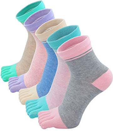 LOFIR Calcetines con Dedos Separados para Mujer Calcetines de 5 Dedos de Algodón, Calcetines Cortos de Deporte para Mujer, talla 35-41, 5pares