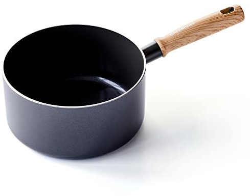 GreenChef Vintage Gesunde Keramische Antihaftbeschichtung, 20cm/3,1 Liter Stielkasserole, Griff in Holzoptik, PFAS-frei, Induktionsgeeignet, Spülmaschinenfest, Grau