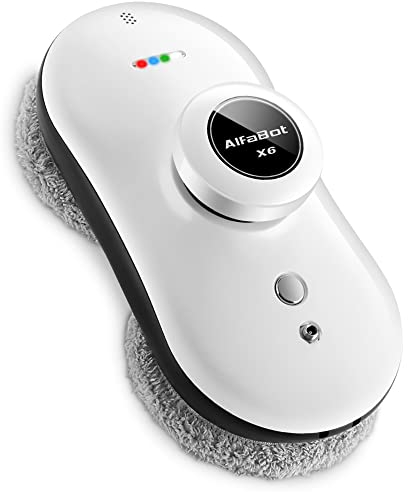 AlfaBot X6 Robot Limpiacristales, Robot de Limpieza de Ventanas con Control Remoto, Navegación Inteligente con 3 Modos Automáticos (Blanco)