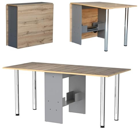 Rodnik Klappbarer Esstisch, Tisch klappbar, Klapptisch platzsparend für Küche, Esszimmer & Büro (Eiche-grau)