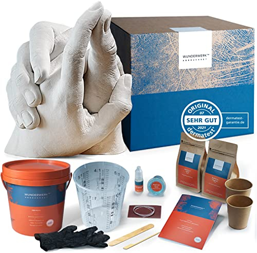 Wunderwerk Handabdruck Set für Paare - Geschenke für Frauen und Männer zu Weihnachten Verlobung Hochzeit - Hände Gipsabdruck mit Alginat-Abformmasse Handabdruckset für sie/ihn