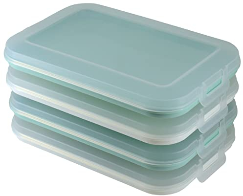 4er Set Aufschnitt-Dosen mit integrierter Servierplatte, Frischhaltedose, Aufbewahrungsbox, Lebensmittelbehälter, Aufschnitt-Box, stapelbar, BPA-frei, Küchenbedarf, Kunststoff bunt