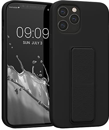 kwmobile Handyhülle für Apple iPhone 12 / iPhone 12 Pro Hülle - TPU Silikon Case mit Fingerhalter und Stand - Schutzhülle Cover in Schwarz