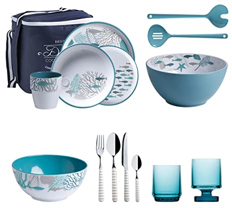 Marine Business Coastal Crockery Set, 24 Pieces, Carry Bag