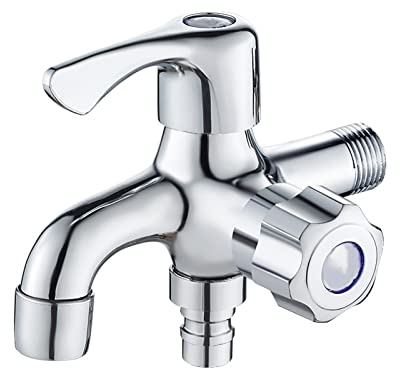FQYEP Universal Doppel Auslaufhahn,Doppel Wasserhahn Waschmaschine 1/2 Zoll,Aus Messing Rost-Und Frostsicher,Doppel Wasserhahn Waschmaschine,Wasserhahn Garten,Doppel Auslaufhahn,Chrom A